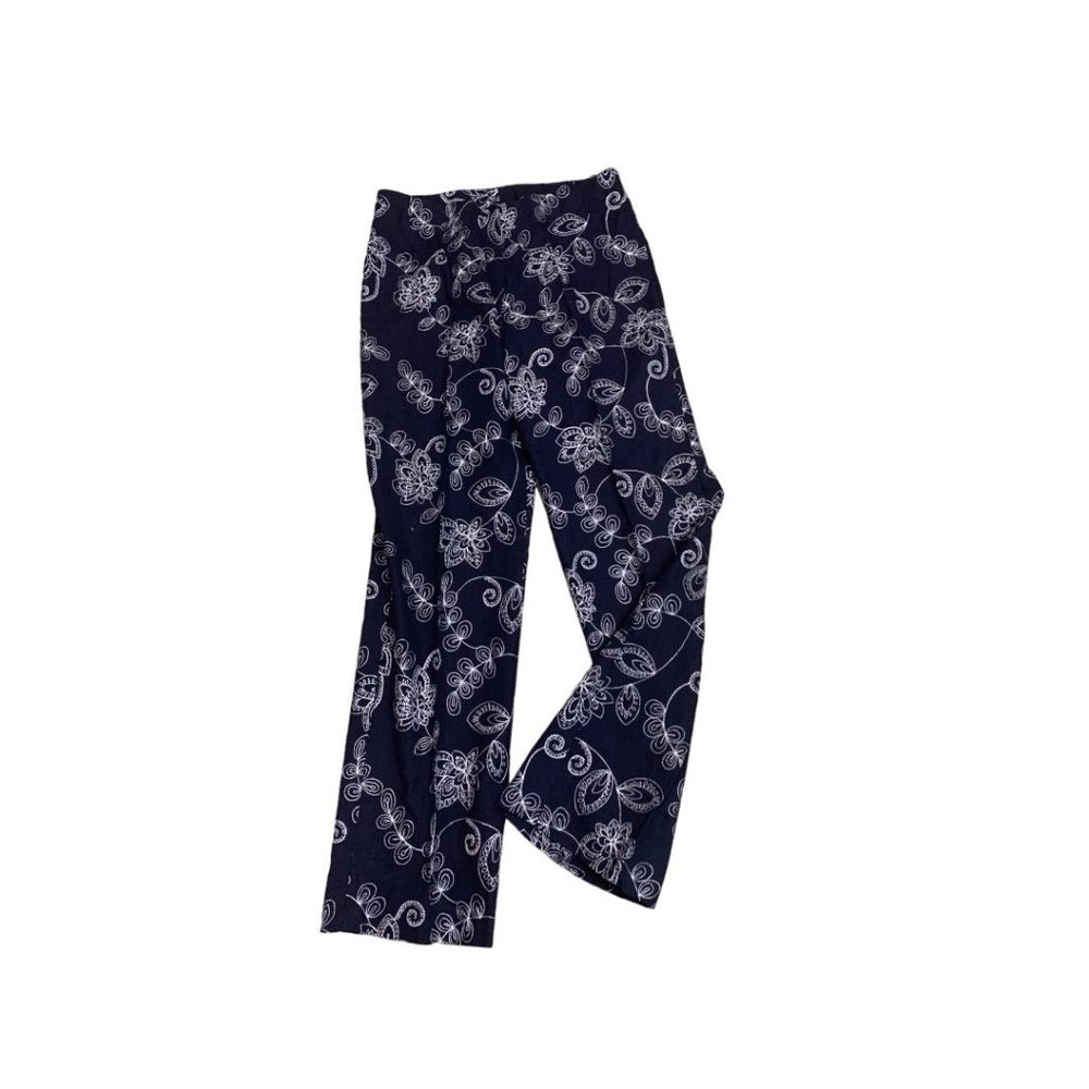 Size 10 Collection Harve Benard Women's Navy Blue Embroidered New Linen Blend Pa